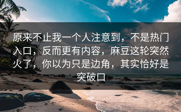 原来不止我一个人注意到，不是热门入口，反而更有内容，麻豆这轮突然火了，你以为只是边角，其实恰好是突破口  第1张