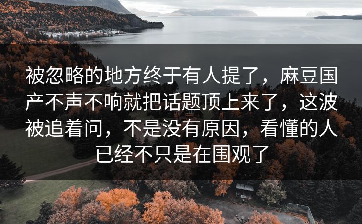 被忽略的地方终于有人提了,麻豆国产不声不响就把话题顶上来了,这波被追着问,不是没有原因,看懂的人已经不只是在围观了 第1张 被忽略的地方终于有人提了,麻豆国产不声不响就把话题顶上来了,这波被追着问,不是没有原因,看懂的人已经不只是在围观了 第1张